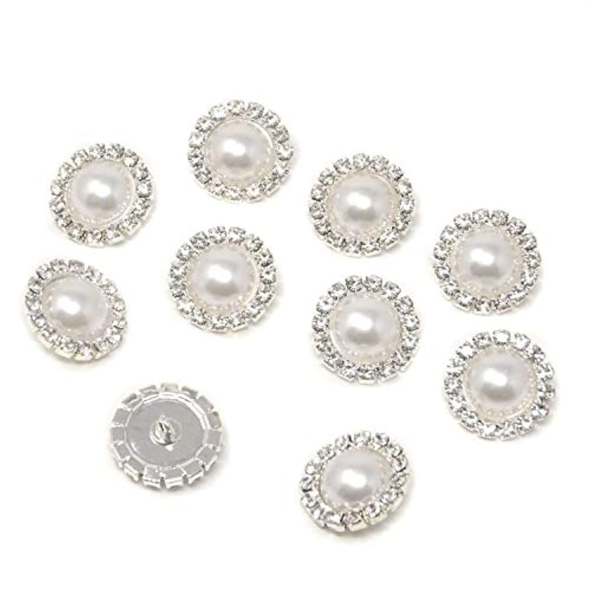 10Pcs 20Mm Round Rhinestone Faux Pearl Buttons Embellishments - Sew On