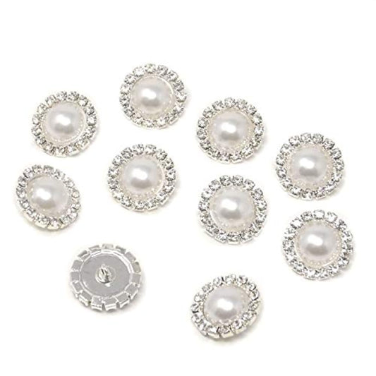 10Pcs 20Mm Round Rhinestone Faux Pearl Buttons Embellishments - Sew On