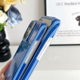 Navy Blue Striped Soft TPU Slim Shockproof Phone Case for iPhone 17 Pro Women Girls