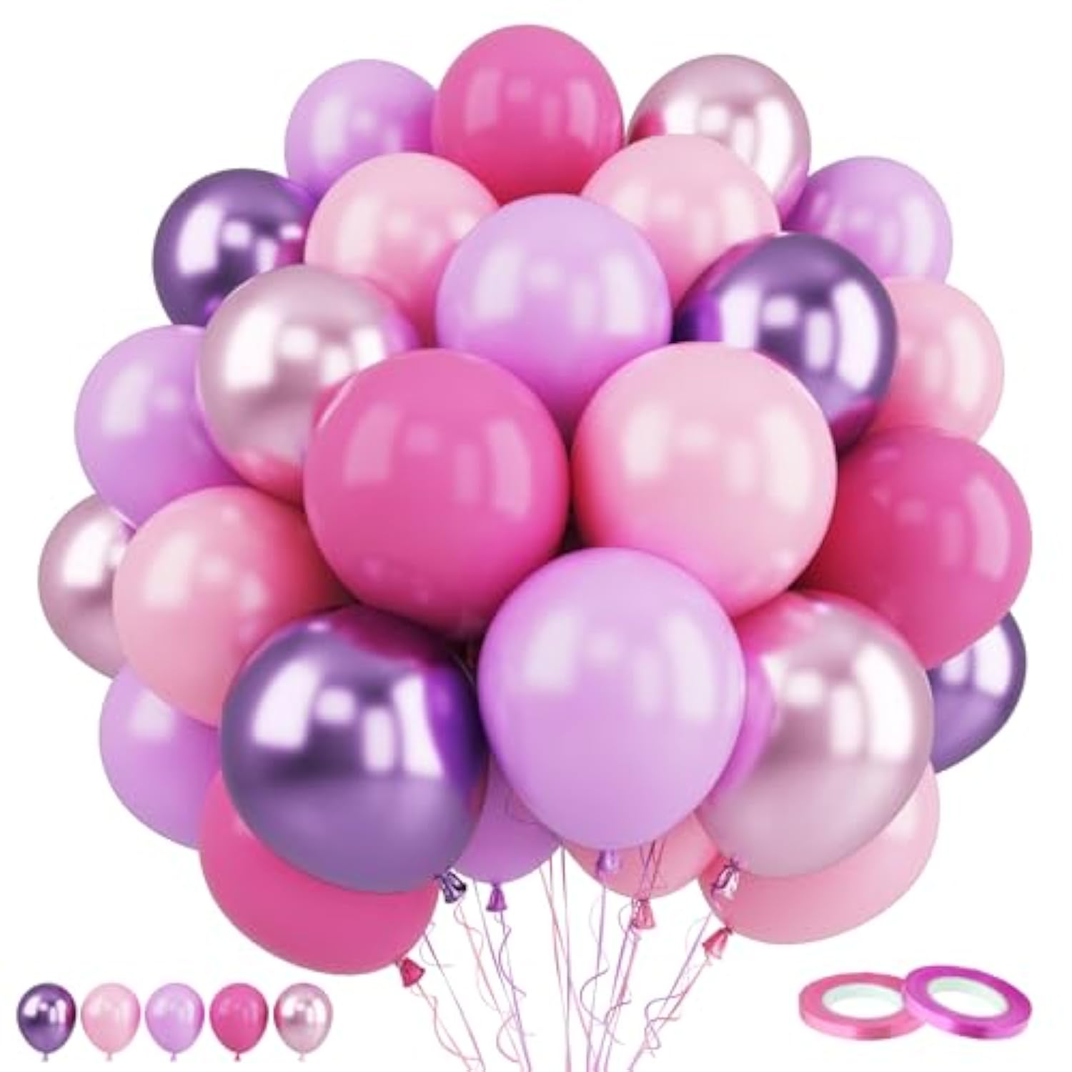 Pink Purple Balloons Set, 60Pcs Purple And Pink Party Balloon, 12Inch Pastel Metallic Purple Pink Latex Balloons Birthday Balloons For Girls Princess Butterfly Wedding Baby Shower Decorations