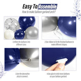 Navy Blue Balloon Garland Kit: Silver Confetti, Royal Blue & White (134 pcs)