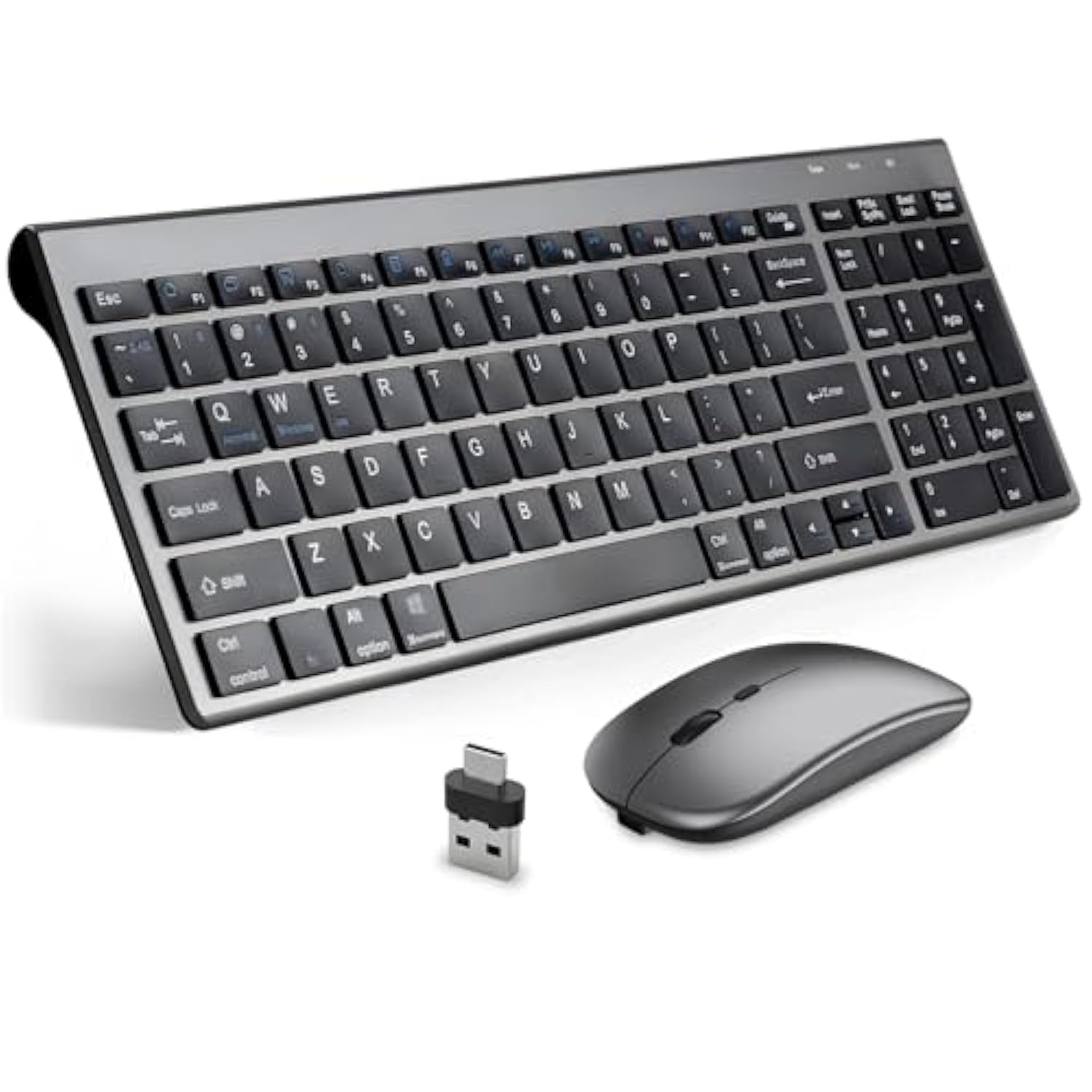 Wireless Keyboard And Mouse Combo,Bluetooth And 2.4G Usb Wireless Keyboard And Adjustable Dpi Mouse, Rechargeable Slim Cordless Keyboard Mouse Set For Laptop,Pc,Notebook,Desktop-Grey