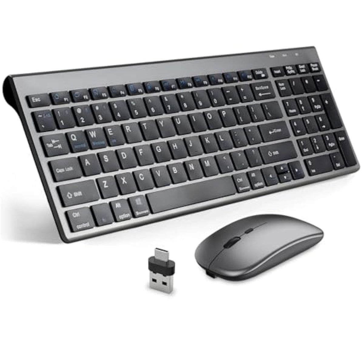 Wireless Keyboard And Mouse Combo,Bluetooth And 2.4G Usb Wireless Keyboard And Adjustable Dpi Mouse, Rechargeable Slim Cordless Keyboard Mouse Set For Laptop,Pc,Notebook,Desktop-Grey