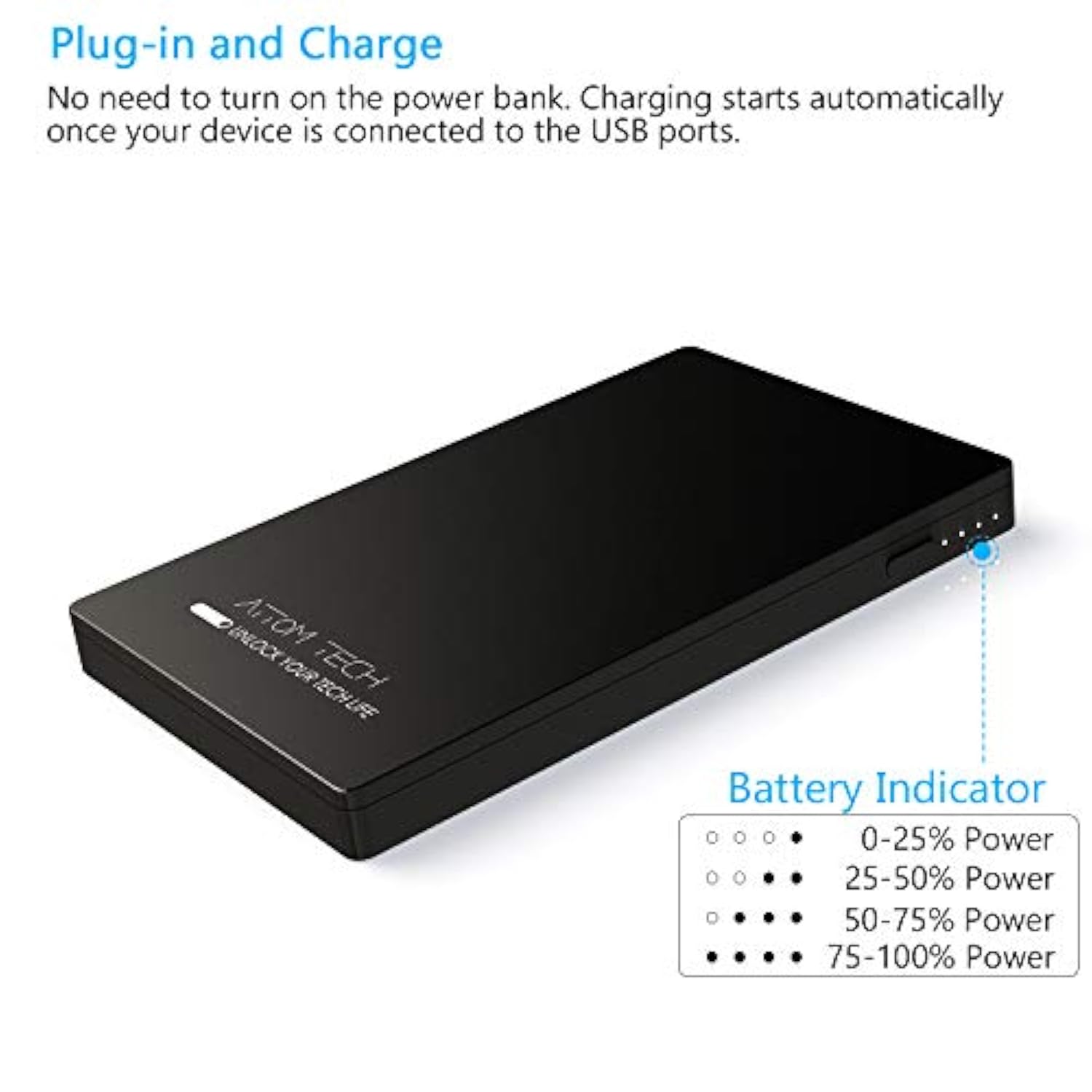 Dual Usb Output Super Slim Power Bank Ultra Thin, 3000Mah Portable Charger Mini External Phone Battery Pack Small Dual Outlet, Emergency Phone Power Backup (Black)