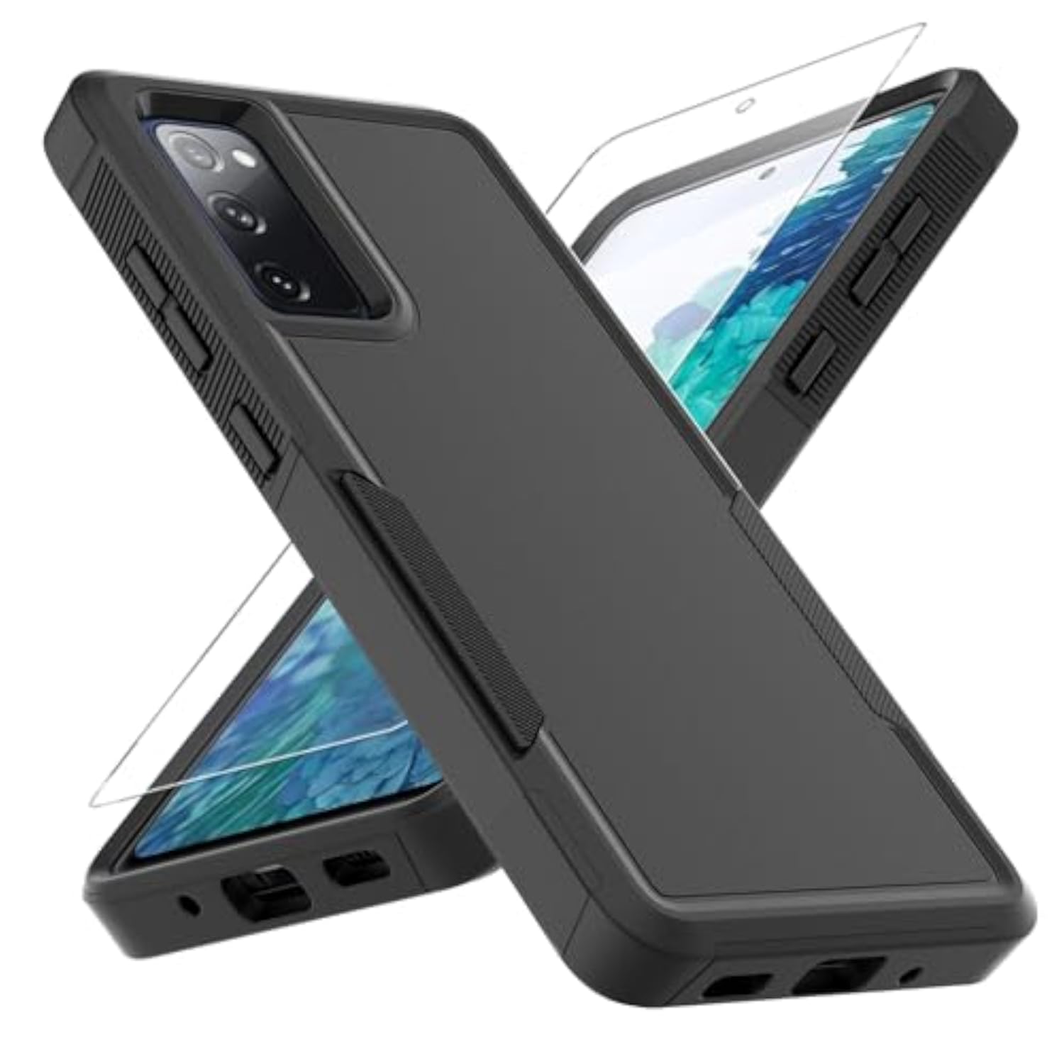 Samsung Galaxy S20 FE 5G Heavy Duty Dual Layer Protective Case with HD Screen Protector, Black