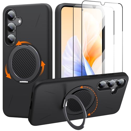 for  Galaxy S24 Plus Case/S25 Plus Case with 2 Screen Protectors, 360° Rotatable Stand & Magnetic Case for S25 Plus, Military-Grade Dual-Layer