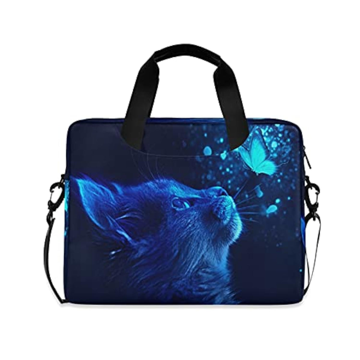Cat Butterfly Light Blue Laptop Messenger Bag Case Sleeve Briefcase For Men Women