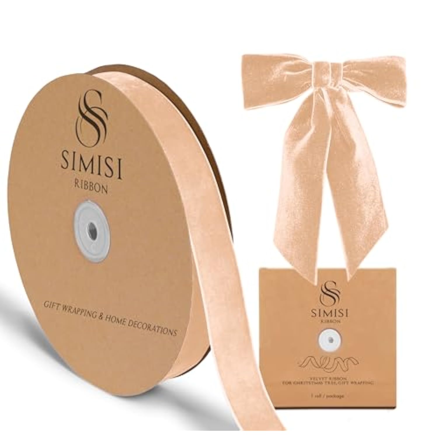 Champagne Velvet Ribbon 1'' 25 Yards For Christmas Tree, Gift Wrapping, Flower Bouquet, Wreath Decorations, Bow Making