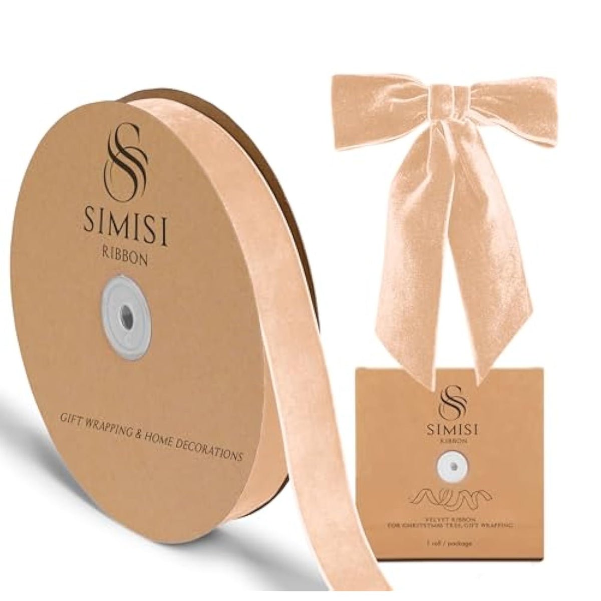 Champagne Velvet Ribbon 1'' 25 Yards For Christmas Tree, Gift Wrapping, Flower Bouquet, Wreath Decorations, Bow Making