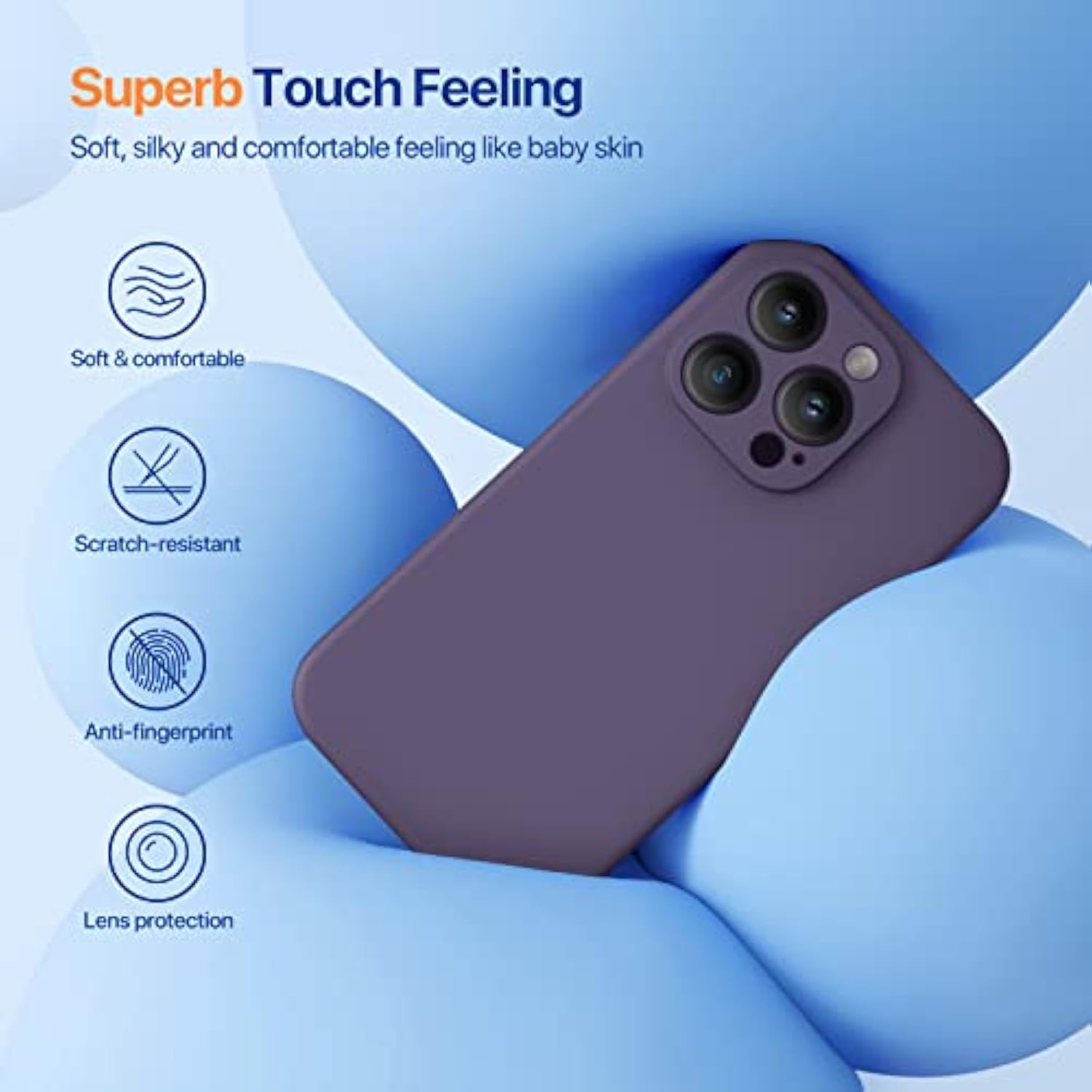 Designed For 14 Pro Max Phone Case With Screen Protector,[Upgraded Enhanced Camera Protection],Shockproof Liquid Silicone Case With Microfiber Lining,6.7 Inch(Dark Purple)