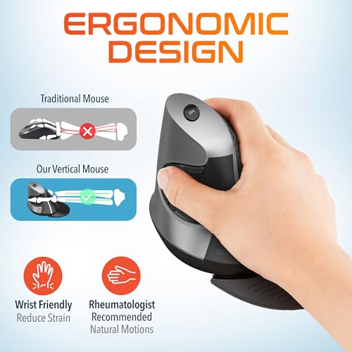 S22 Vertical Wireless Mouse, Ergonomic Design, 2.4G Usb Dongle, 6 Buttons, 3 Adjustable Dpi Levels (800/1600/2400), Removable Palm Rest, Silent Click & Durable For Pc, Laptop, Macbook - Black