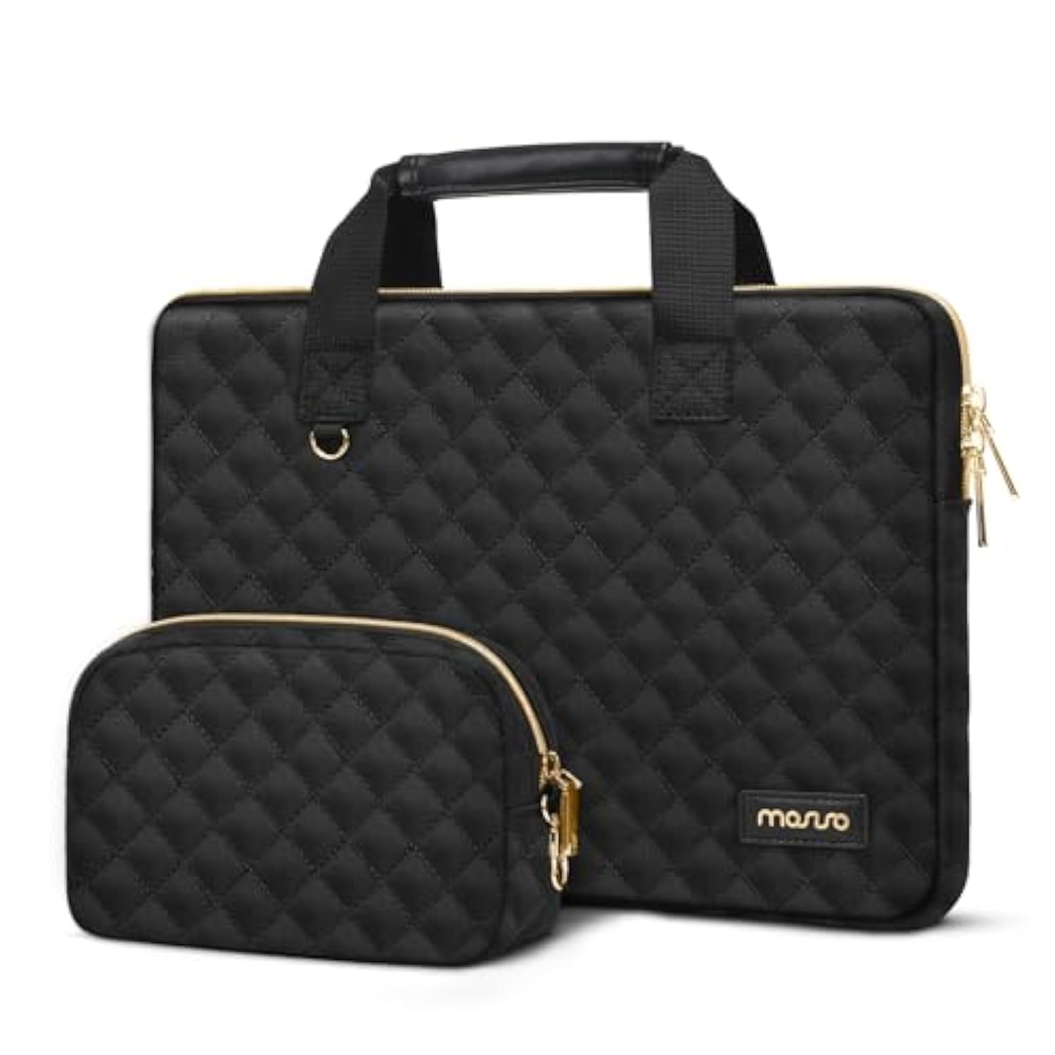 MOSISO Laptop Sleeve Compatible with MacBook Air/Pro, 13-13.3 inch Notebook, Compatible with MacBook Pro 14 inch M4 M3 M2 M1 2025-2021, Square Quilted Bag with Detachable Small Case&Handle, Black