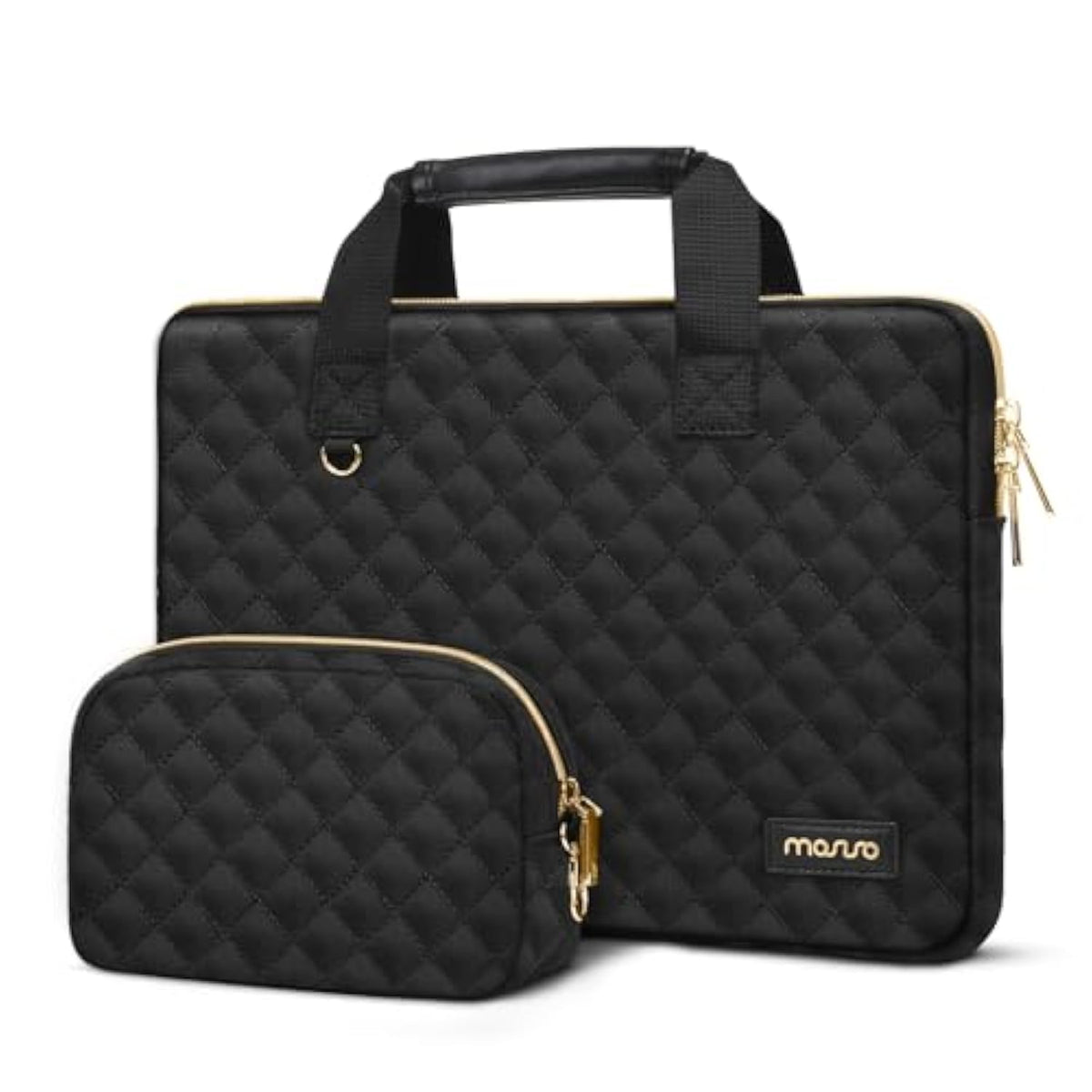 MOSISO Laptop Sleeve Compatible with MacBook Air/Pro, 13-13.3 inch Notebook, Compatible with MacBook Pro 14 inch M4 M3 M2 M1 2025-2021, Square Quilted Bag with Detachable Small Case&Handle, Black