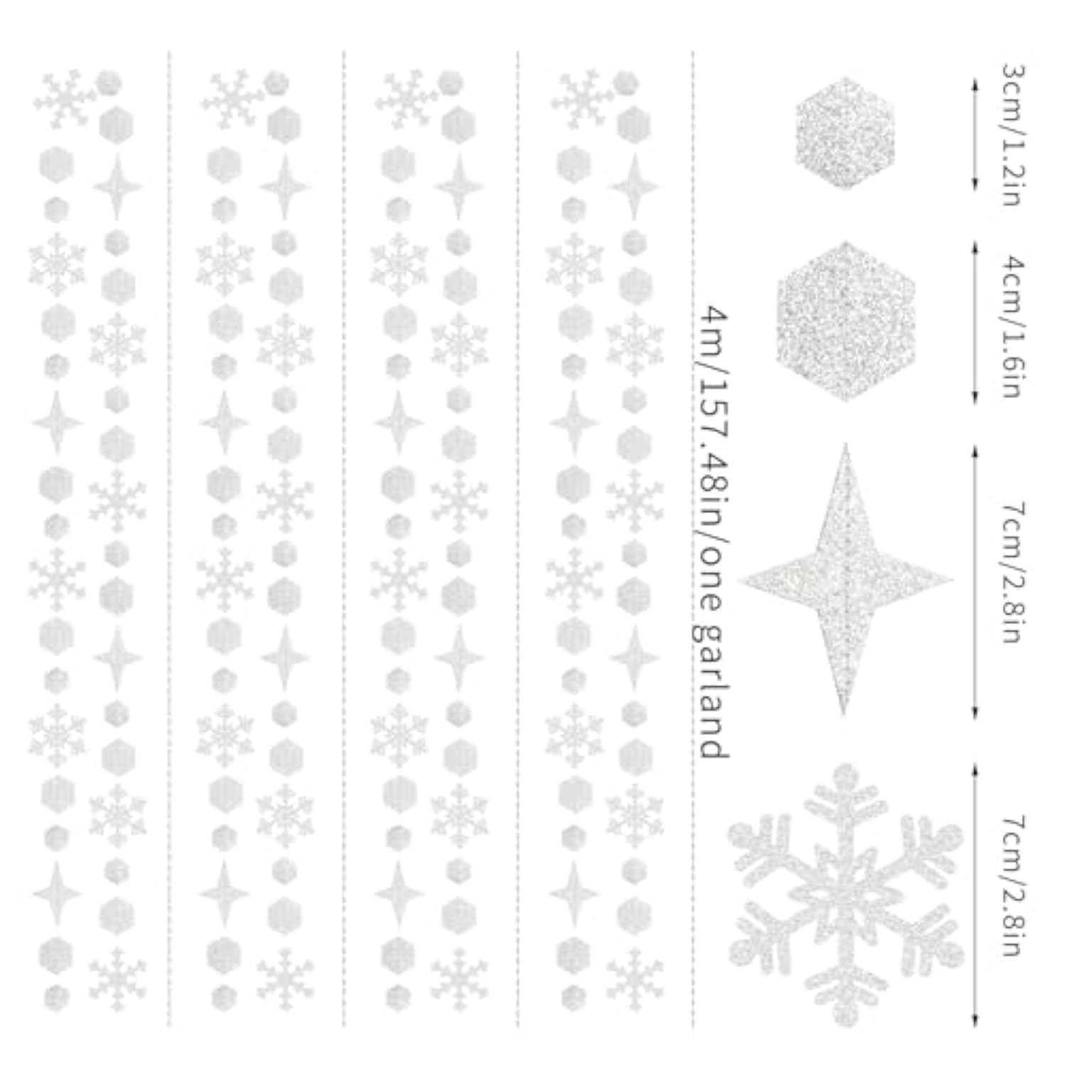 Snowflake-Snow White-Silver Christmas Party-Decorations Streamers - 52Ft White Winter Wonderland Frozen Hanging Paper Garland Banner,Birthday Wedding Baby Shower New Year Supplies Decor