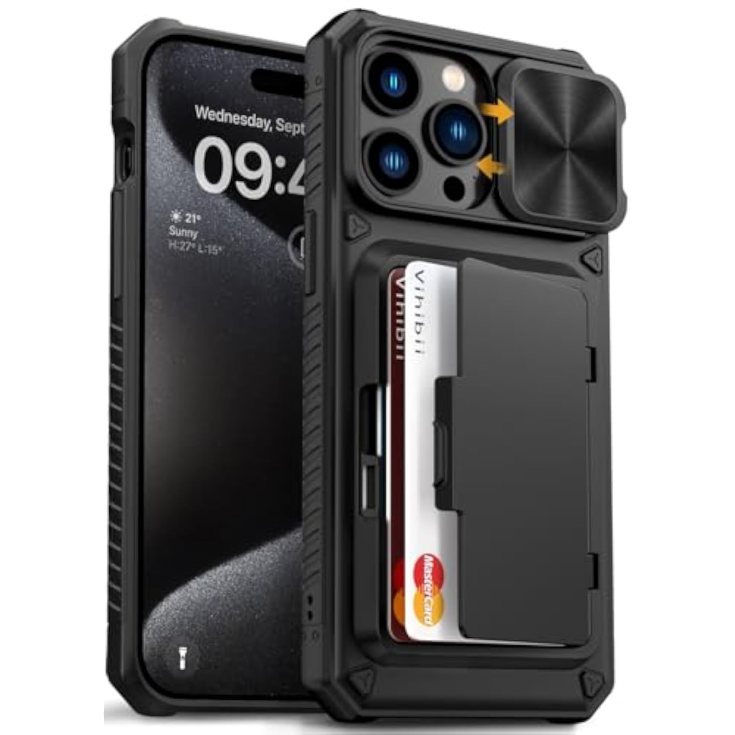 iPhone 15 Pro Max Case with Wallet and 4-Card Holder, Black