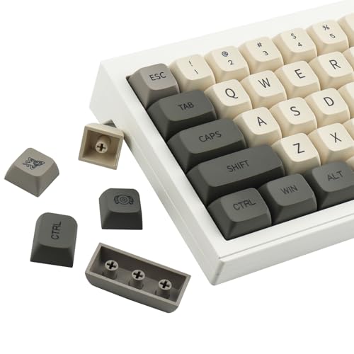 Pbt Keycaps - Xda Profile, 124 Key Retro Grey Set, Dye-Sublimated For Cherry Gateron Mx Switches 100%, 75%, 65%, 60% Mechanical Keyboards