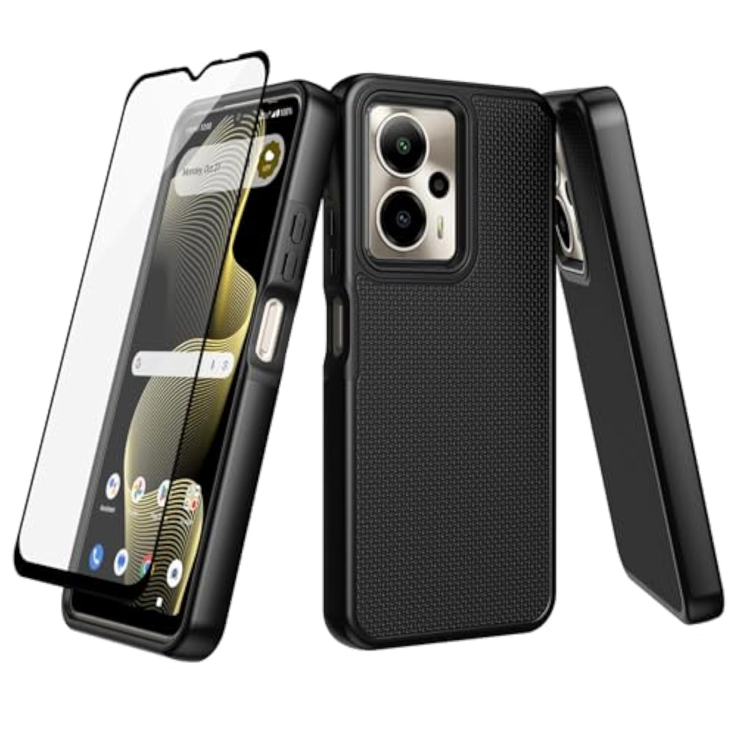 For At&T Motivate Pro 5G Case, Cricket Outlast 5G 2024 Phone Case, With Screen Protector, Dual Layer Shockproof Silicone Bumper, Non Slip Back, Heavy Duty Rugged Cell Phone Cover-Black