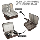Electronics Accessories Organizer Bag, Waterproof Double Layertravel Cable Organizer Case For Cords, Charger, Power Bank,Hard Drive, Mouse -Shockproof Tech Storage Pouch (Classic-Two Layers-Brown)