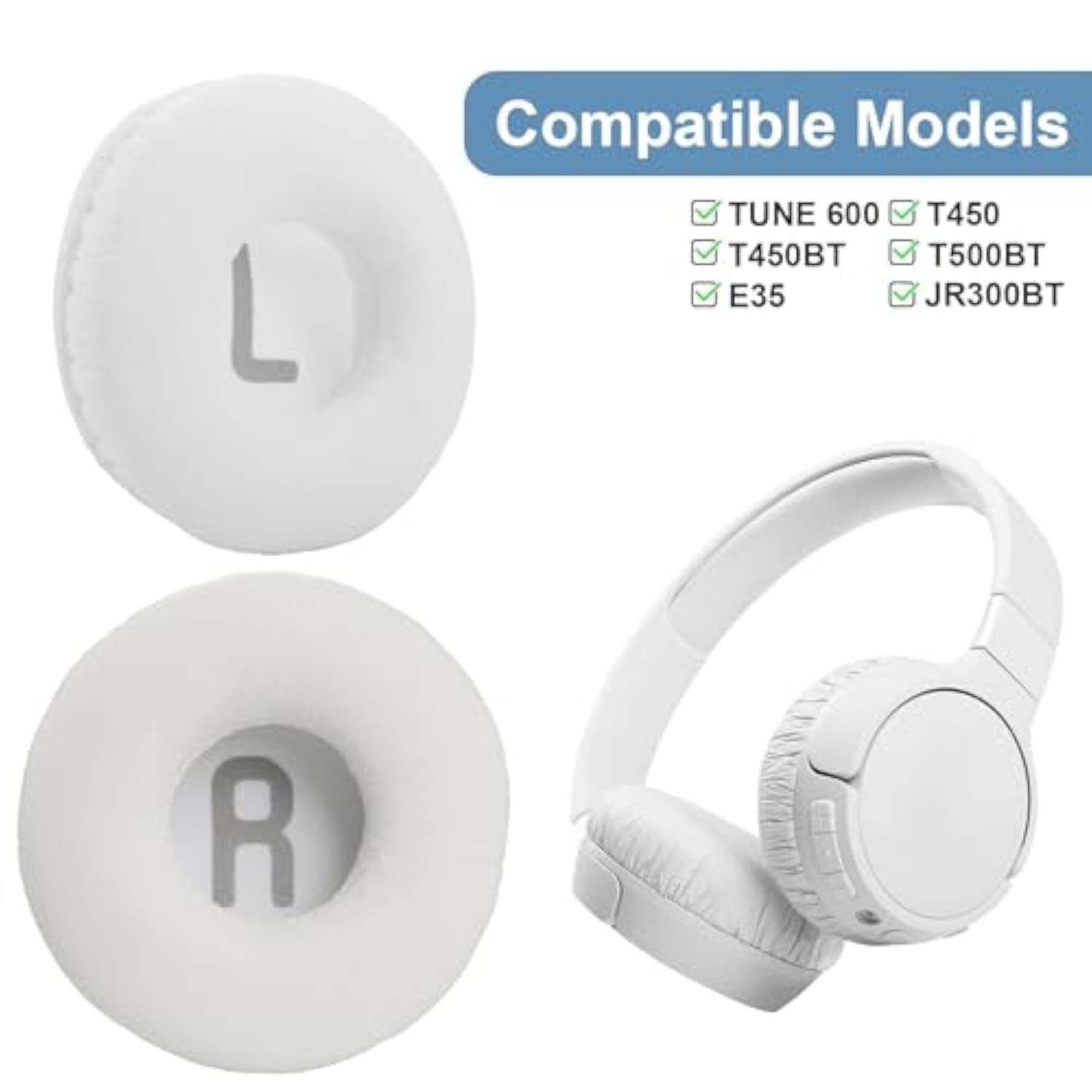 Tune 600Btnc Earpads Replacement Round-70Mm Ear Cushions Compatible With Jbl T500Bt T450Bt, Tune 500Bt 600Btnc On-Ear/Sony Mdr-V150 V200 V250 V300 V400 Zx300 Headphones Comfort Ear Pads (White)