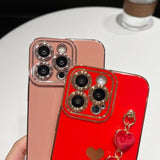 For Iphone 15 Pro Max Case,Cute Plating Love Heart Wrist Strap Chain Bracelet Phone Case (Black)