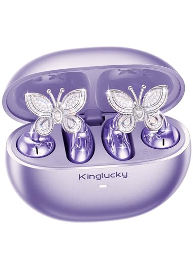 Clipfree Open-Ear Headphones, Butterfly-Inspired Ear-Cuff Design, Stylish & Comfortable Clip-On Ear Buds, Wireless Earbuds For Women, Long Battery Life, Great For Gifting - Purple