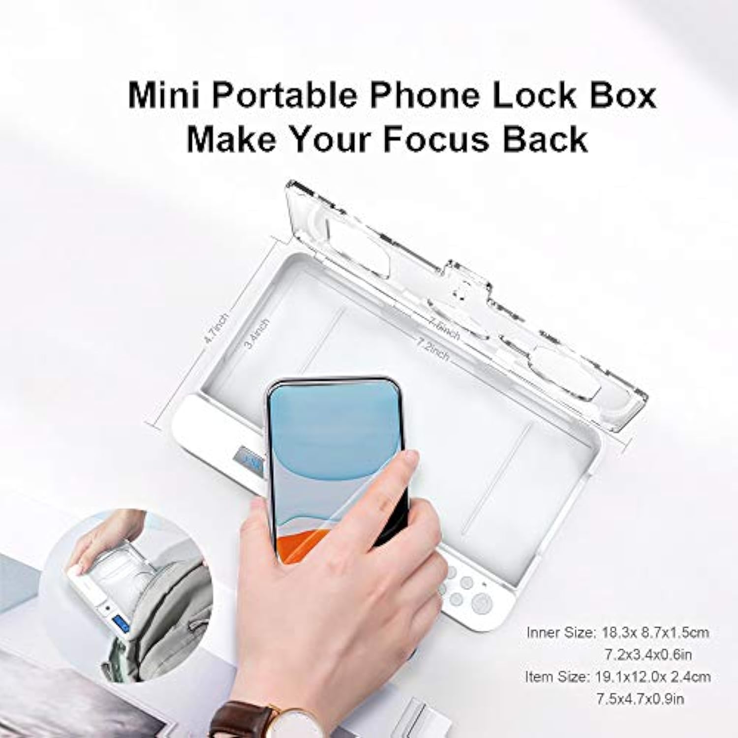 Portable Smart Auto Phone Timer Lock Box For Iphone And Android Phones, Self-Control Timer Locker To Help Kids,Students, Adults Focus Back,Prevent Excessive Games, Mobile Phone Addiction(New)