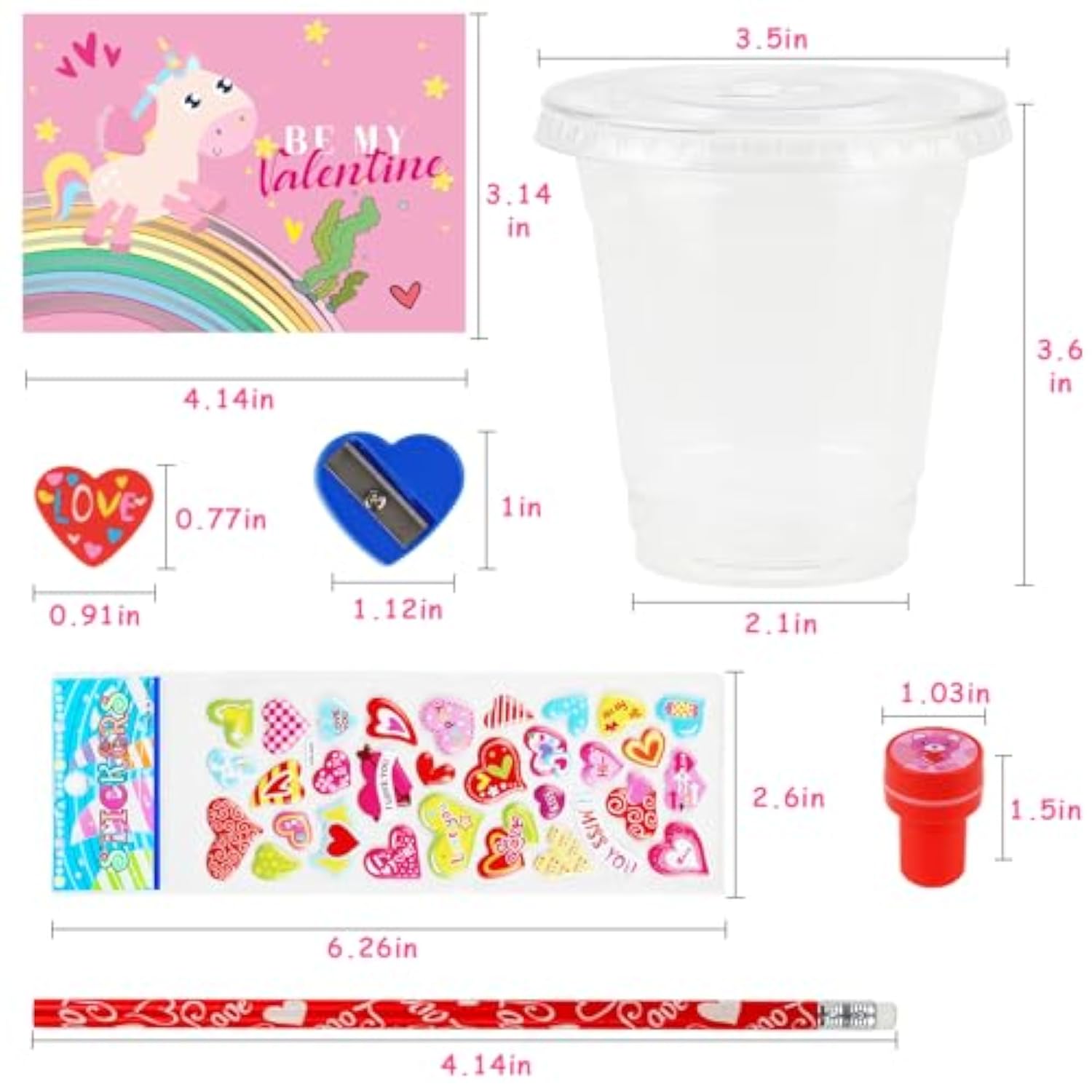 Valentines Day Gifts For Kids - 28 Packs Valentines Stationery With Cards And Cups, Valentines Gift Exchange Classroom Prize Rewards Party Favors Toys