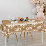 3Pcs Girl Baby Shower Tablecloth Rustic Girl Baby Shower Party Decorations Floral Sweet Tablecovers Decor Large Size, 108 X 54 Inches