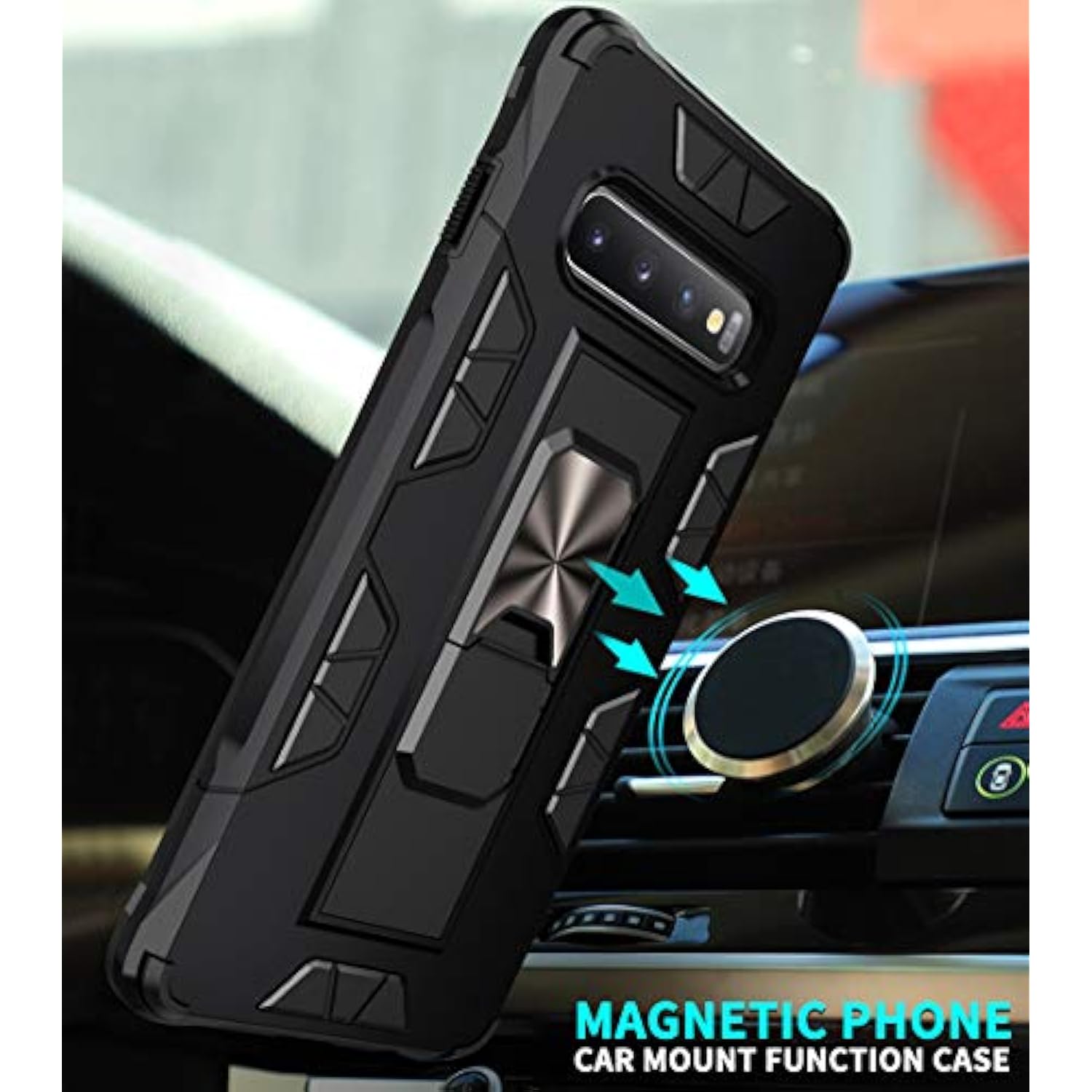 For Samsung Galaxy S10 Plus Case Grade Built-In Kickstand Case Holder Armor Heavy Duty Shockproof Cover Protective For Samsung Galaxy S10+ Plus Phone Case (Blue)