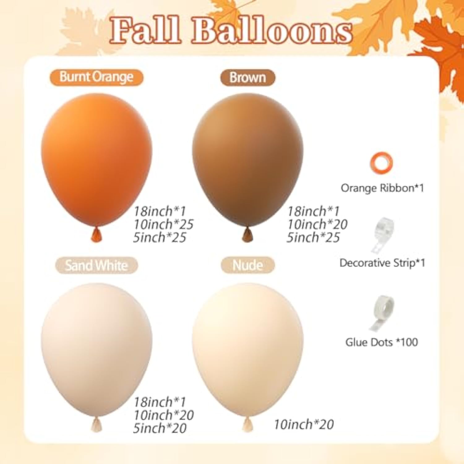 Fall Balloon Arch Kit: Orange, Brown, White Thanksgiving Party Decor