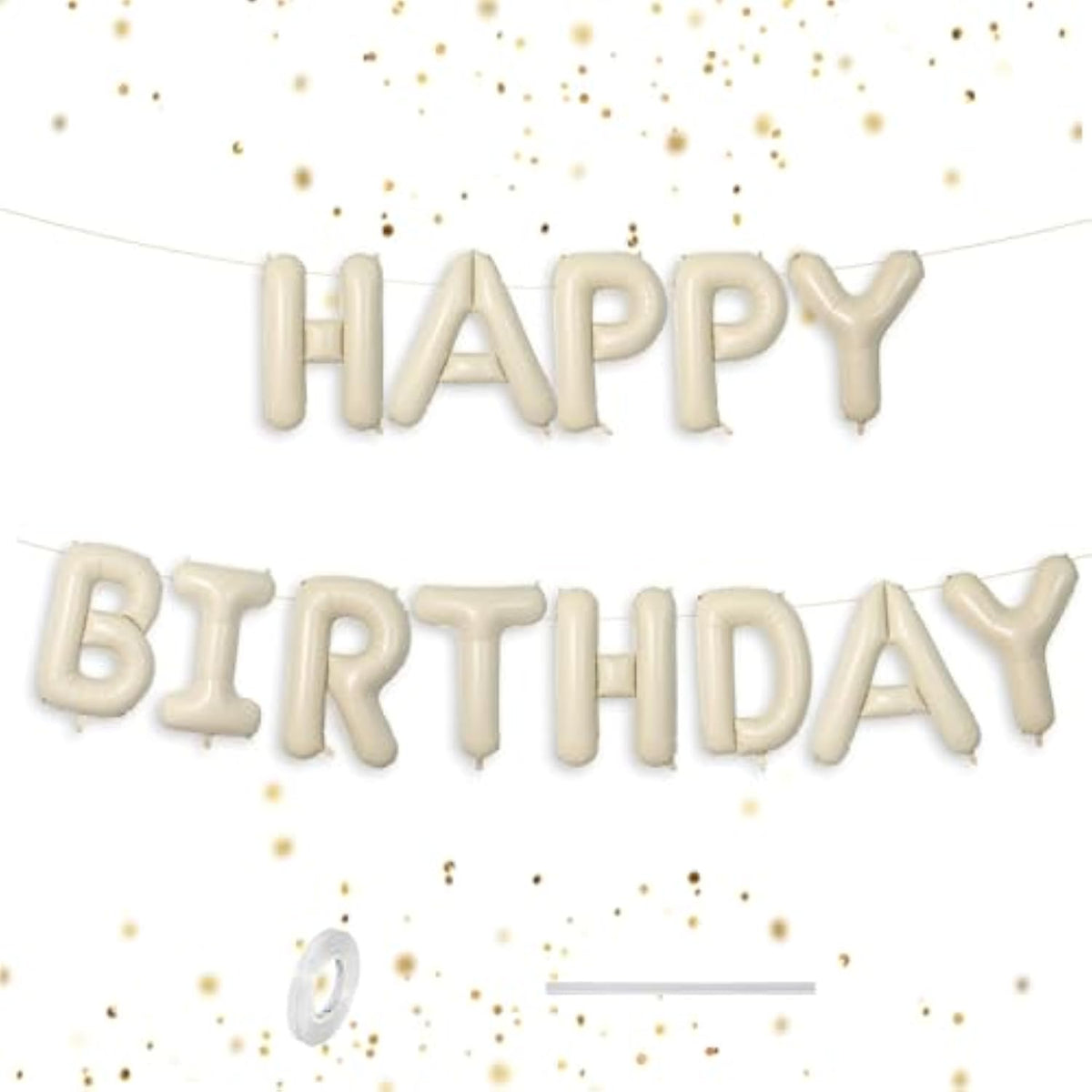 Cream Happy Birthday Balloons Banner, 16 Inch Foil Letters Birthday Sign Banner, Cream Reusable Balloons For Women, Men, Boys Girls Birthday Decorations Birthday Party Supplies