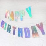 Pre-Strung Holographic Happy Birthday Banner Iridescent White Party Garland