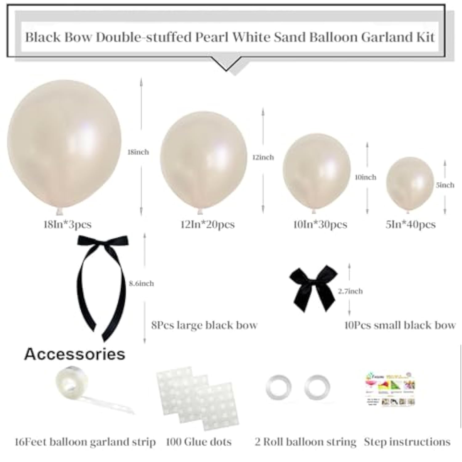 Black Bow Balloon Garland Kit: White & Sand Balloons, Party Decor