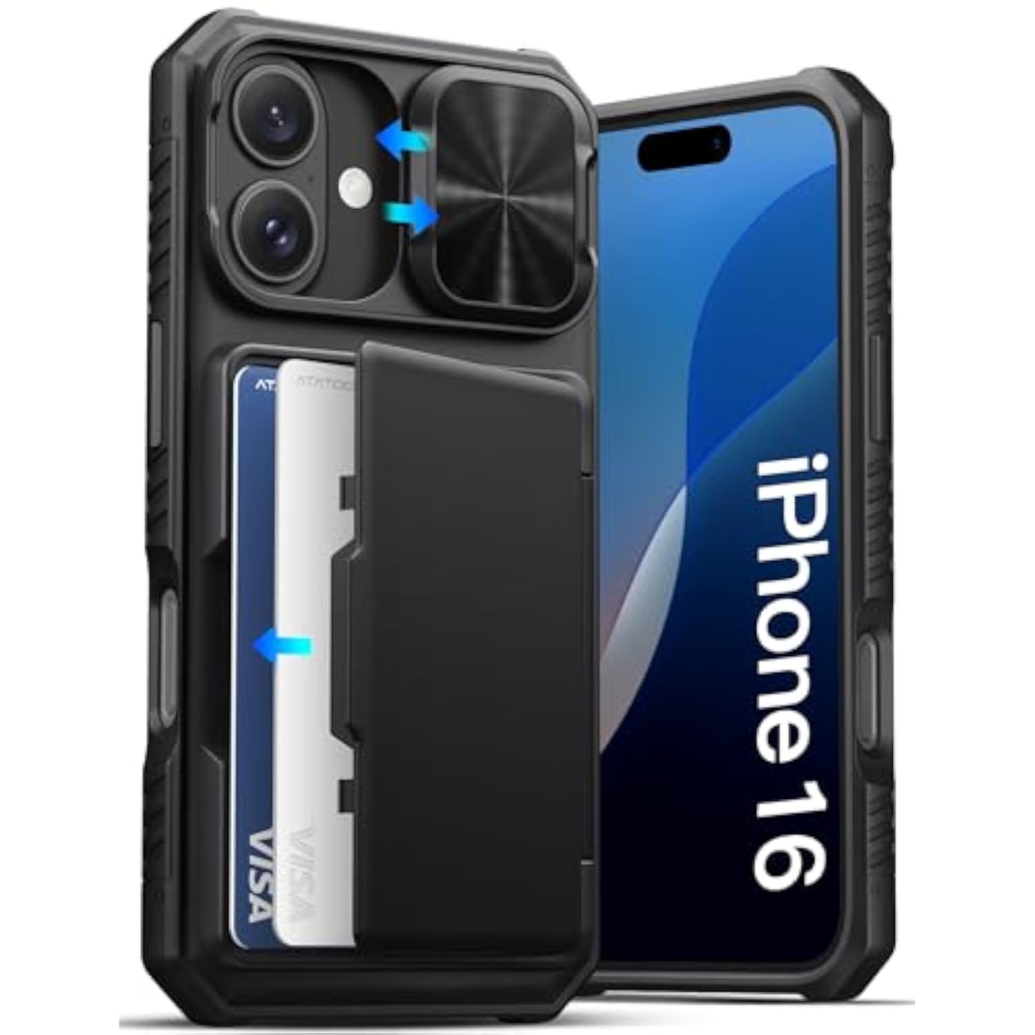 iPhone 16 Case with Card Holder (3-5 Cards), RFID Blocking, Slide Camera Cover