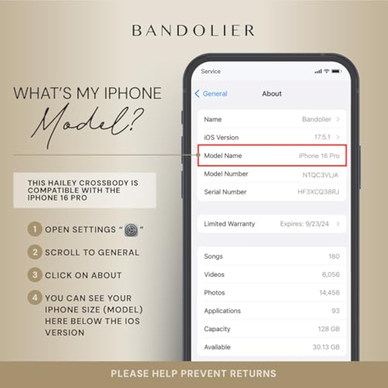Bandolier Hailey Crossbody Wallet Phone Case for iPhone 16 Pro. 100% Genuine Pebble Leather with Gold Hardware. Adjustable & Removable Strap. Expandable Flip Card Holder. Black with Gold
