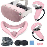 Jymegovr For Oculus Quest 2 Silicone Cover, Protective Cover Accessories For Meta Vr, Multi Colors Soft Shell Skin, Controller Grips & Face Cover Set (Pink)