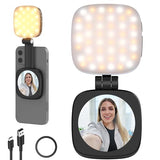 BASICS Magnetic Selfie Light Compatible with MagSafe iPhone,CRI95 700lx/0.3m Folding LED Phone Fill Ring Lighting with Mirror for Zoom Makeup