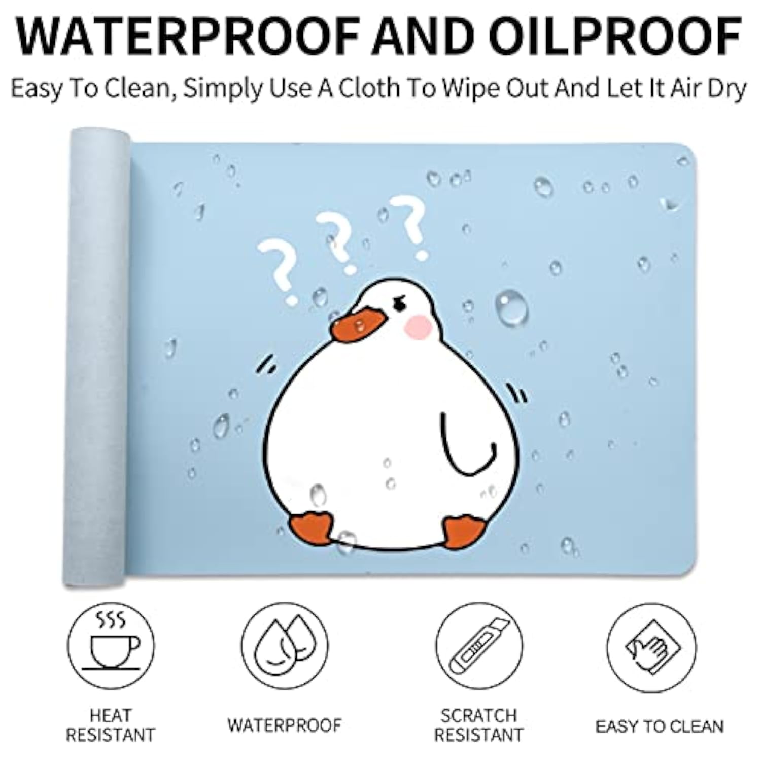 Cute Fat Duck Pattern Desk Mat,Cartoon Animal Game Mouse Pad,Blue Extended Desk Mat,Makeuptable Mat,Desk Writing Mat For Office Work Home For Girl Women(31.5''X15.7'', Blue&Doubt Duck)