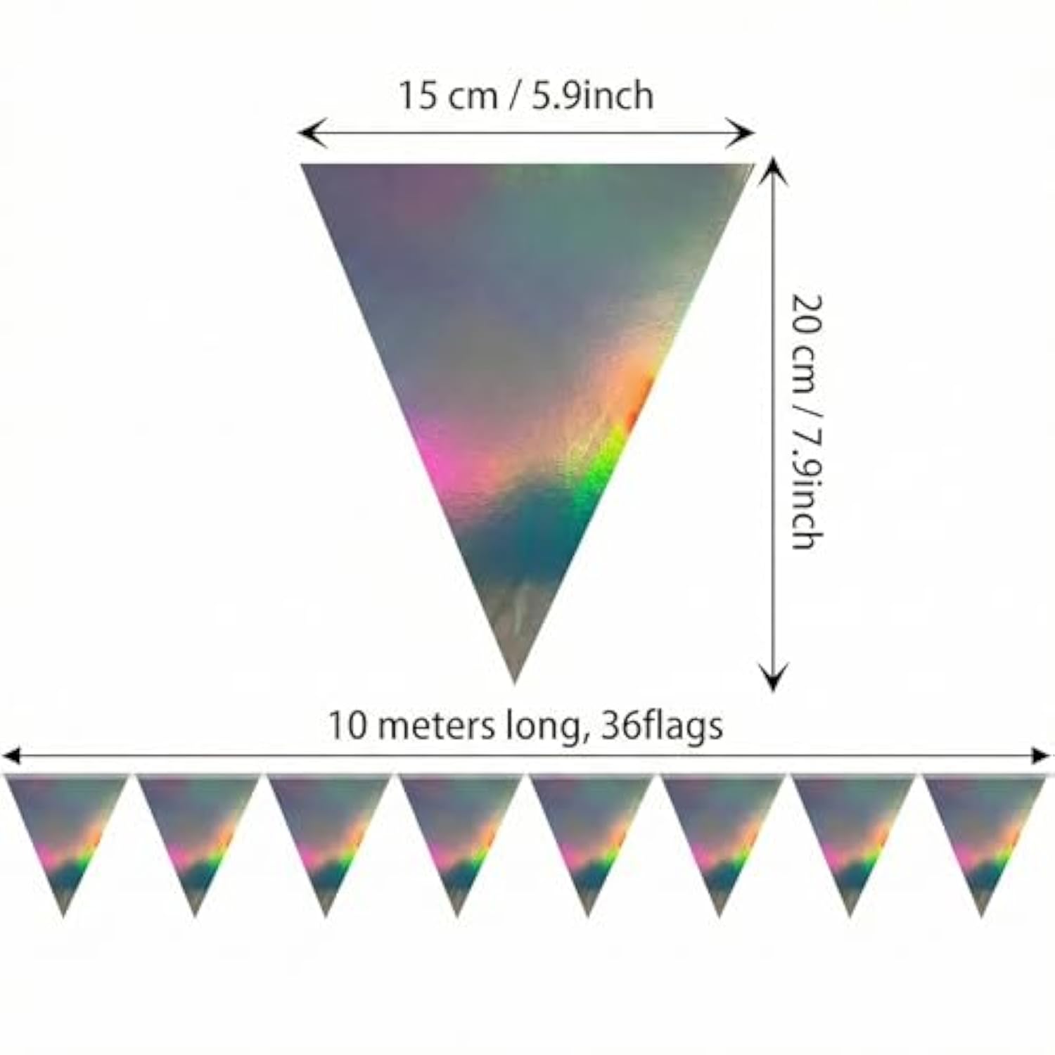 64Ft Iridescent Triangle Pennant Banner Flag Holographic Hanging Metallic Paper Bunting Garland For Hanging Backdrop Birthday Party Decorations Graduation Bridal Wedding Disco Shower Party Supplies