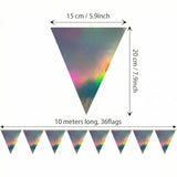 64Ft Iridescent Triangle Pennant Banner Flag Holographic Hanging Metallic Paper Bunting Garland For Hanging Backdrop Birthday Party Decorations Graduation Bridal Wedding Disco Shower Party Supplies