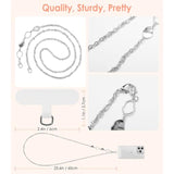 MoKo Universal Phone Lanyard, Metal Cell Phone Chain Crossbody Strap Anti-Theft Detachable Women Cellphone Lanyards Around The Neck with Patches for iPhone, Most Smartphones - Silver