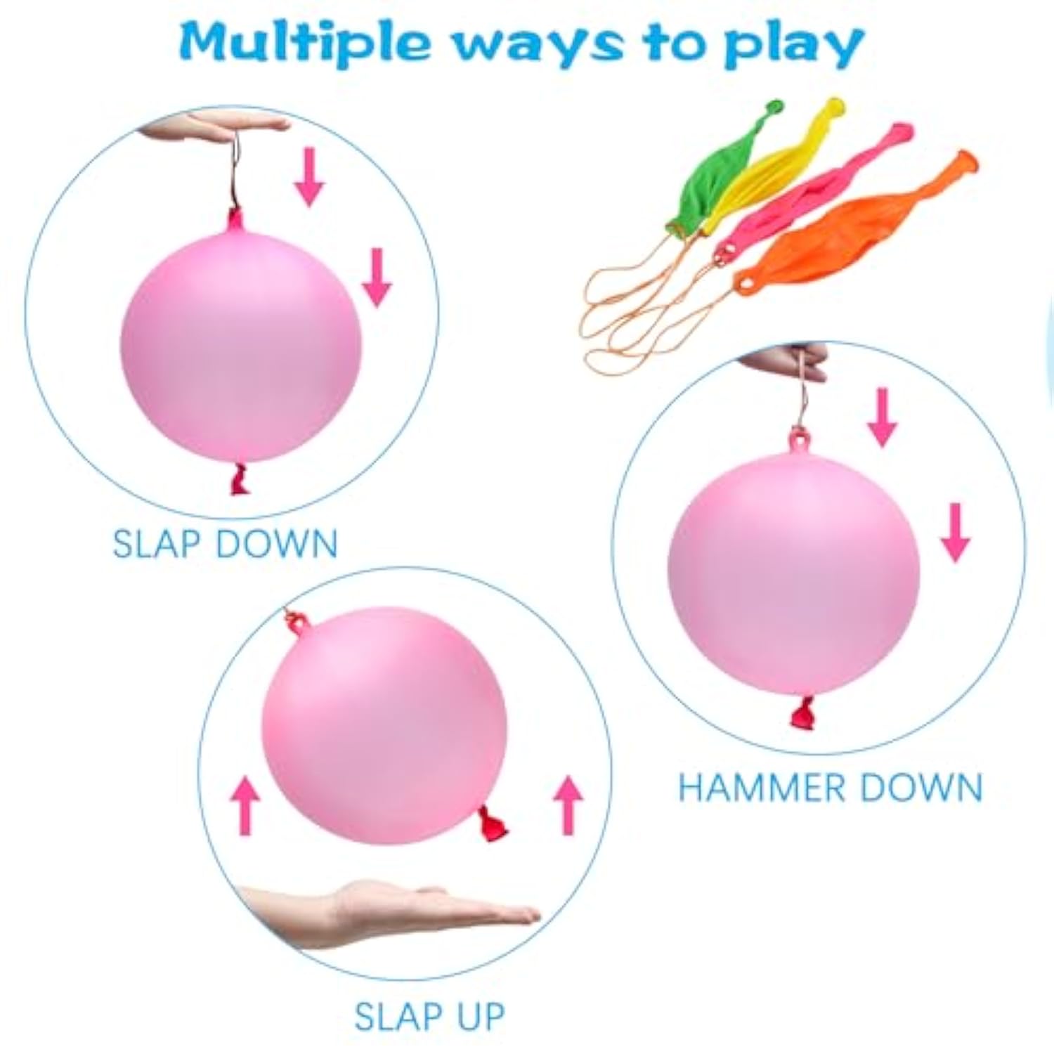 36 Punch Balloons Punching Balloon Heavy Duty Party Favors For Kids, Bouncy Balls With Rubber Band Handle For Birthday Party, Goodie Bag, Stocking Stuffers For Kids