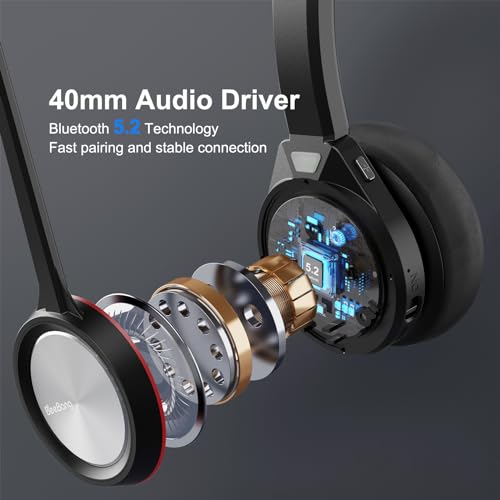 Bluetooth Headset with Microphone, Wireless Headset with Mic & Mute Button, 40 Hrs Working Time Noise Cancelling Bluetooth 5.2 for PC Laptop Teams