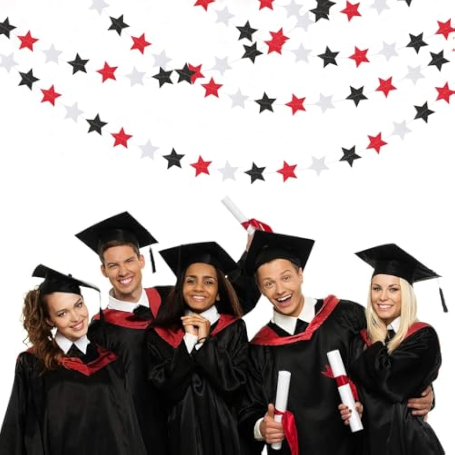 Black White-Red 62Ft Star Garland – Birthday, Graduation, Wedding & Classroom Décor