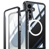 Miimall Strong Magnetic for Samsung Galaxy S25 Case, [Built-in Glass Screen Protector][Compatible with Magsafe][Military Shockproof Dropproof] Full Body Heavy Duty Phone Case for S 25, Black/Clear