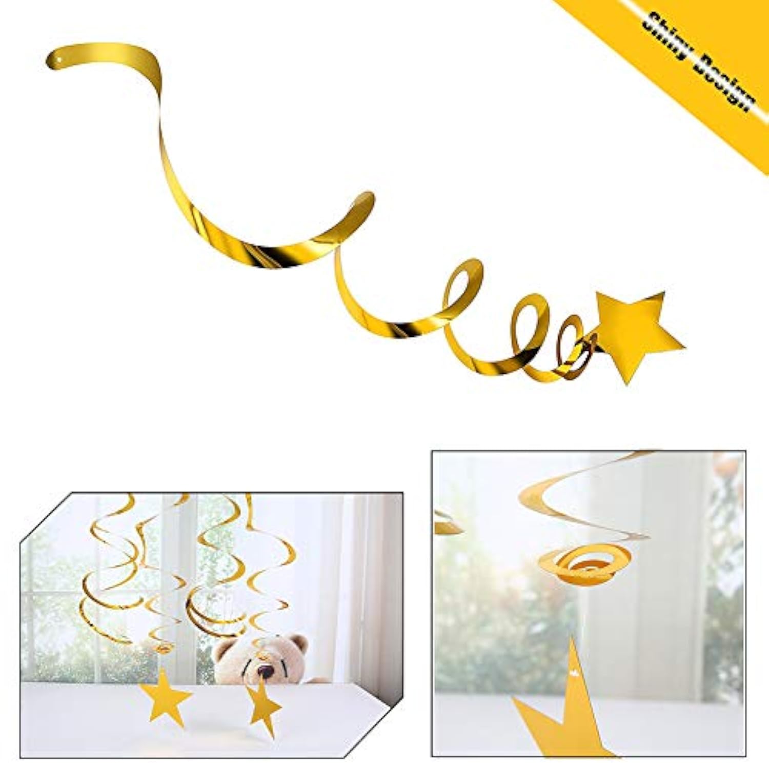 15PCS Gold Star Hanging Swirl Decorations for Graduation, Baby Shower & Wedding