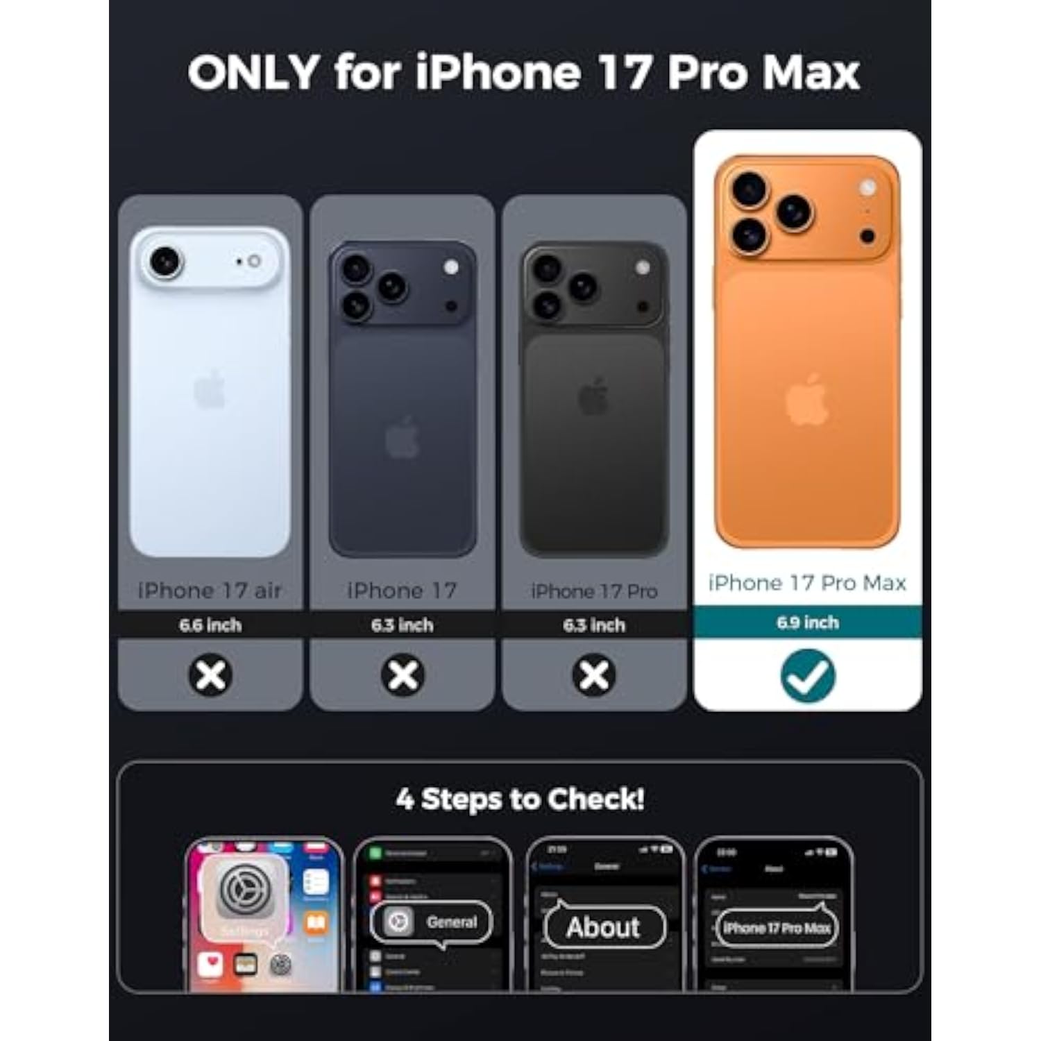 3 in 1 Protective Case for iPhone 17 Pro Max with Blue Privacy Screen Protector