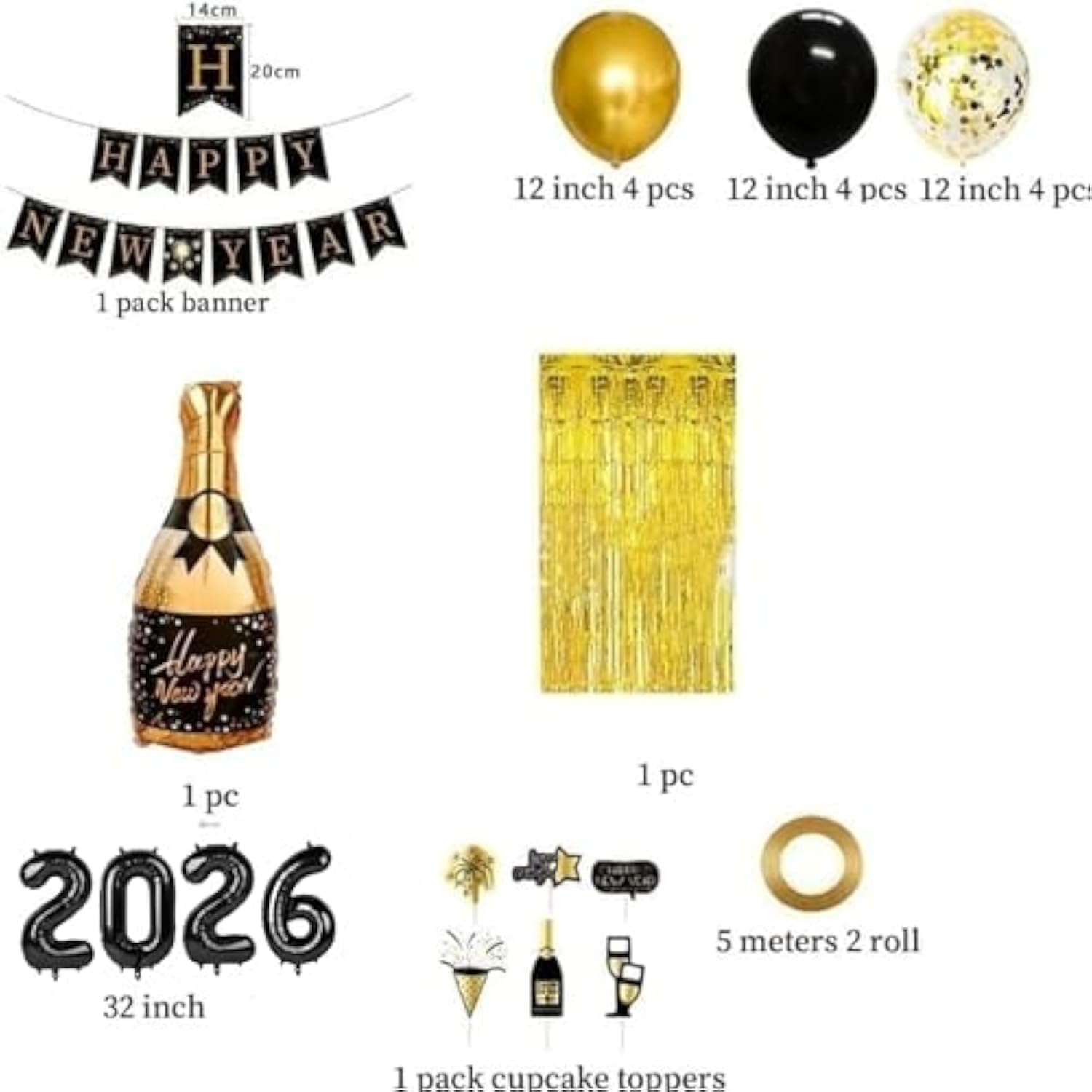 2026 New Year Balloon Kit with Foil, Latex, Banner & Tassel Decorations