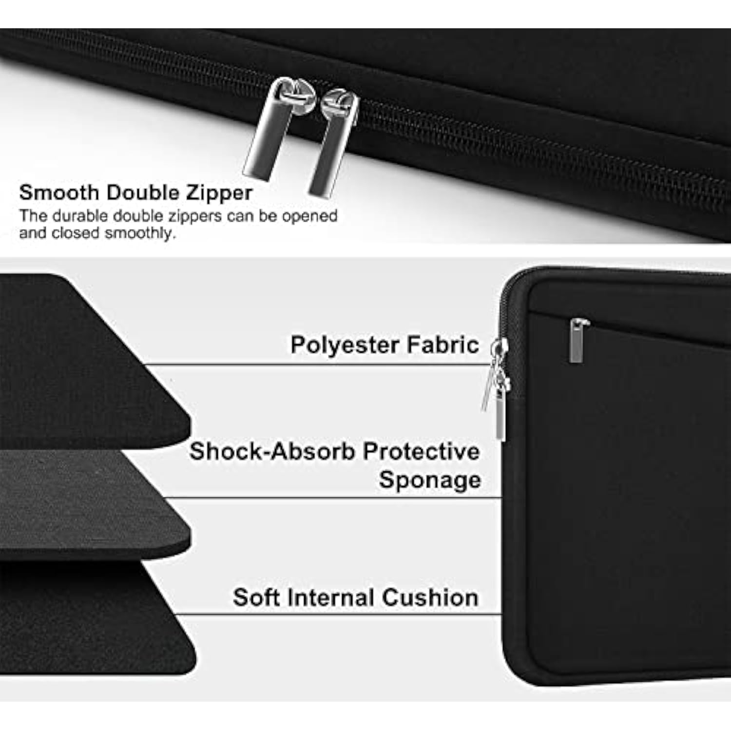 15.6 Inch Laptop Sleeve, Durable Computer Carrying Bag Protective Case Briefcase Handbag With Front Pocket, Slim Cover For 15-16 Inch Hp, Dell, Lenovo, Asus, Notebook, Black