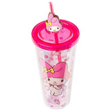 Silver Buffalo Sanrio My Melody Pink Strawberry Pattern Plastic Cold Cup with Lid and Topper Straw 24 Ounces